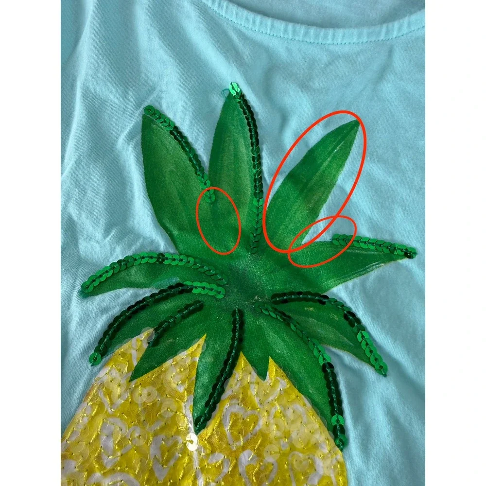 Lands' End Girls Size XL Pineapple Sequin Babydoll T-Shirt Blue Short